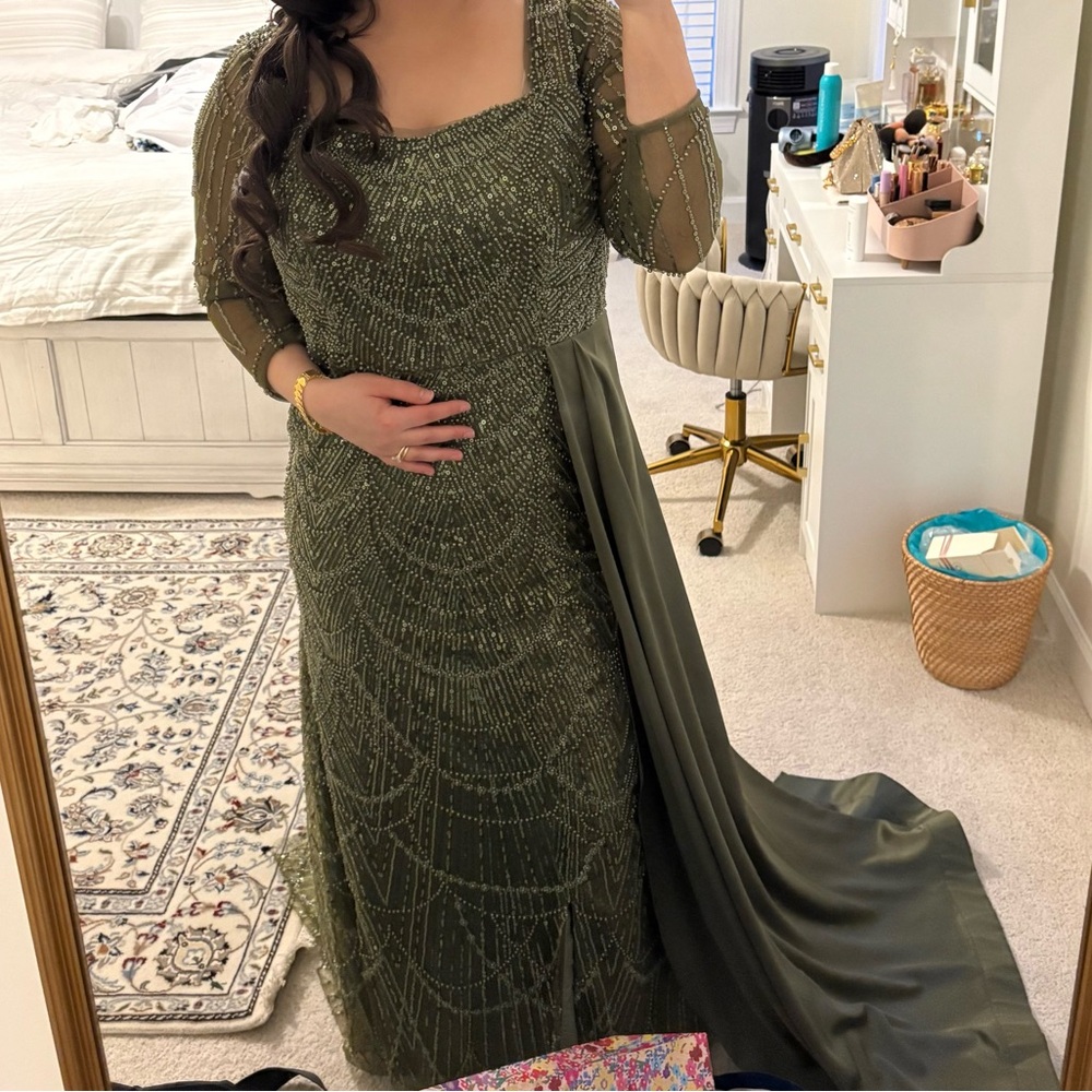Elegant Olive Green Evening Gown